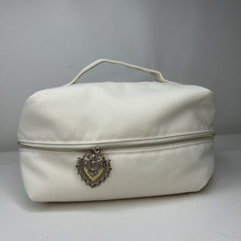 Dolce & Gabbana Devotion Makeup Bag Cosmetic Case White Canvas Sacred Heart
